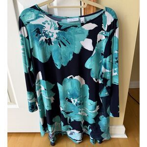 Susan Graver Turquoise Floral Top